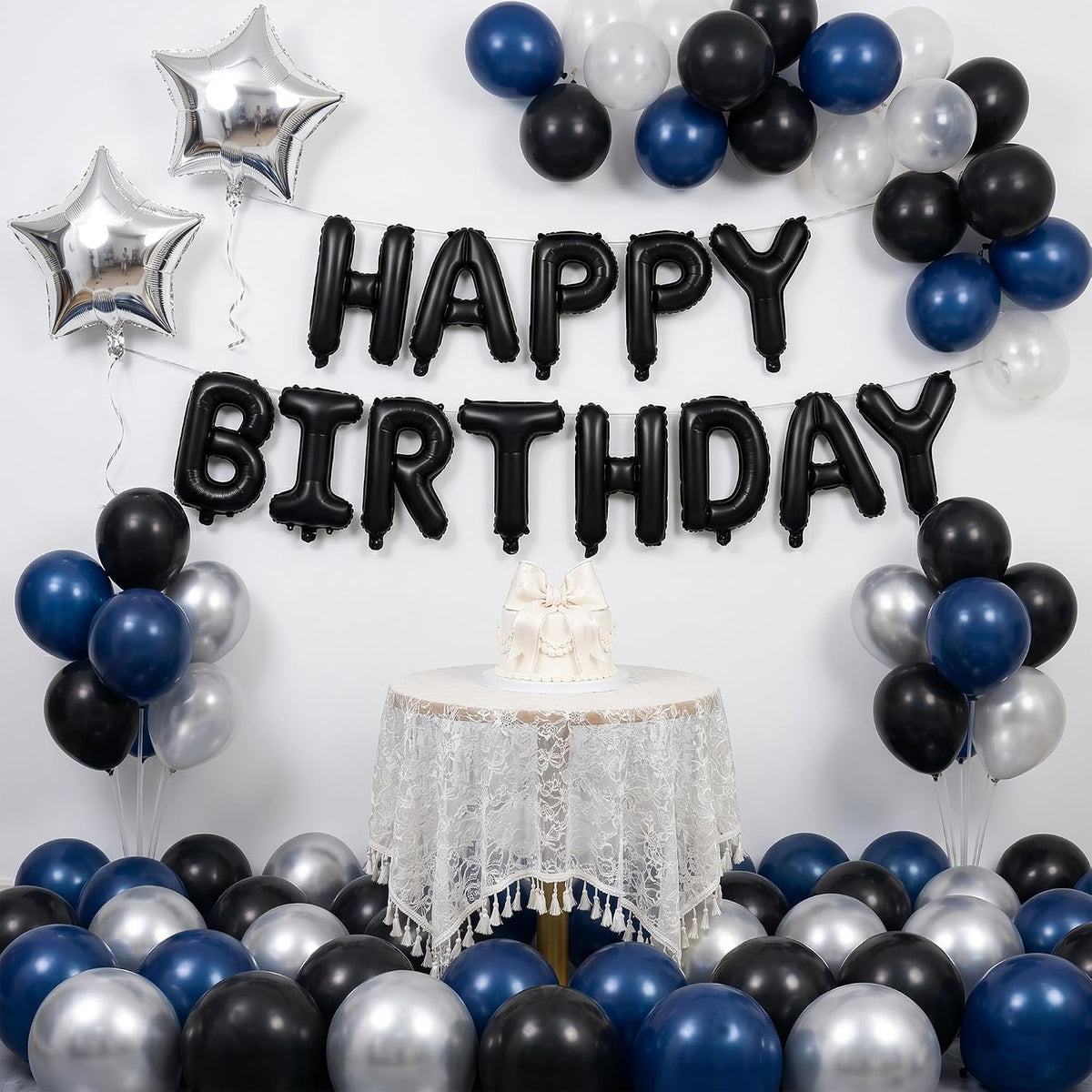 TONIFUL 16 Inch Black Happy Birthday Balloons Banner Decorations - Black - image 3