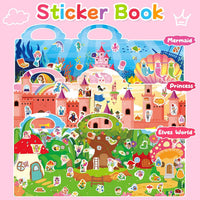 6 Sets Reusable Sticker Book for Toddlers 3-6 - Princess+Mermaid+Elves World - image 2