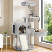 Cat Tree Tower 42'' with Condo, Indoor Scratching Post GCT005SG – Essentials for Cats - Light gray / 42 inch