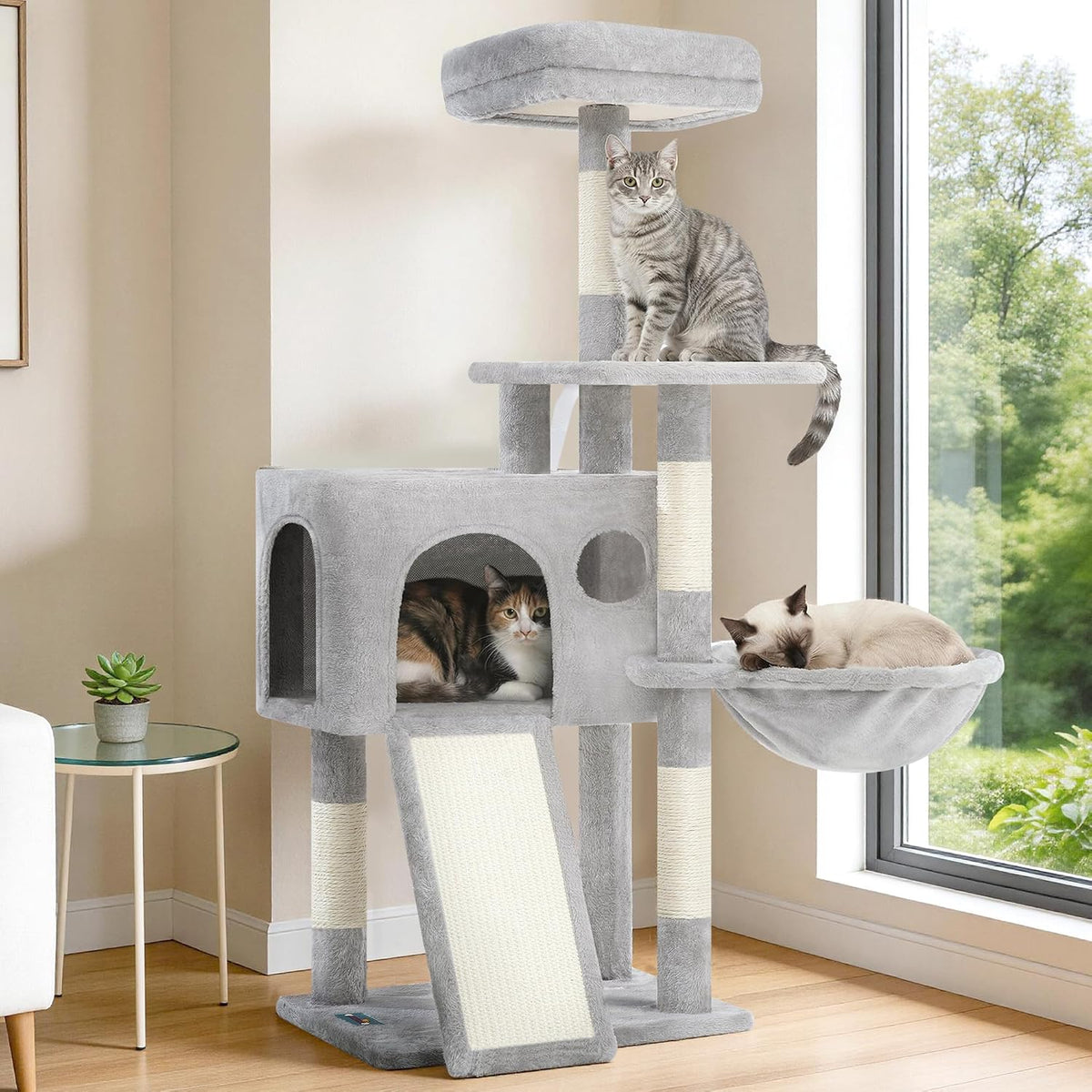 Cat Tree Tower 42'' with Condo, Indoor Scratching Post GCT005SG – Essentials for Cats - Light gray / 42 inch