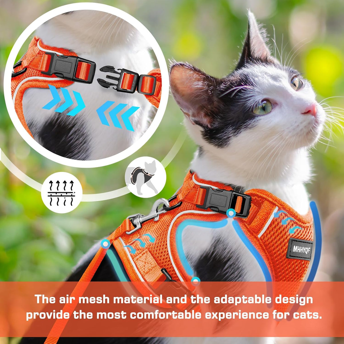 Cat Harness and Leash Set, Adjustable Cat Vest Harnesses – Essentials for Cats - Orange / Medium - image 2
