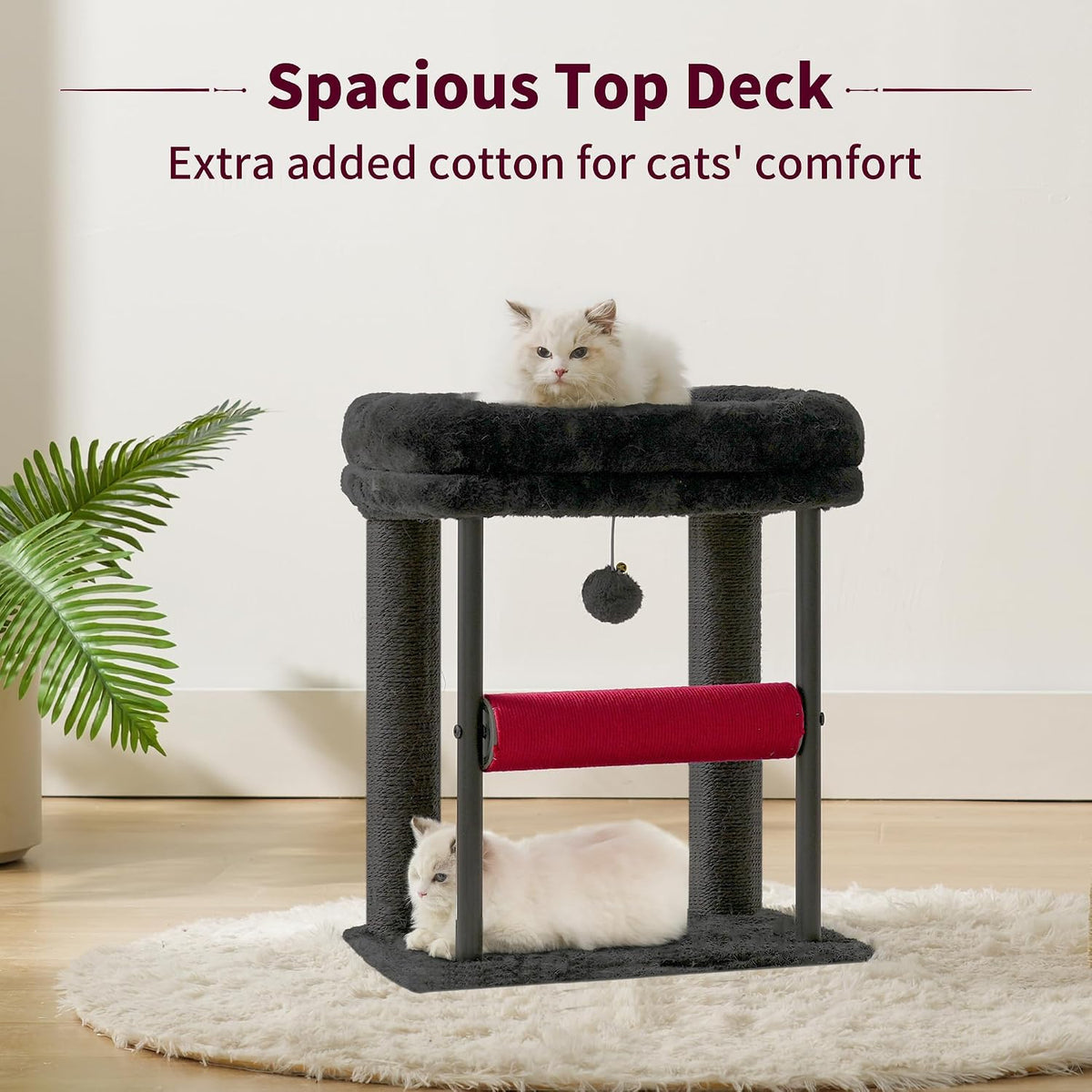 Hey-brother Cat Tree, Sturdy Tower with Sisal-Wrapped Columns - 18.9 inches / Black and Red - image 4