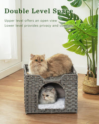 Cat Beds Indoor Kitten House, PE Rattan Cat Cave - Gray / Rectangle-M - image 2