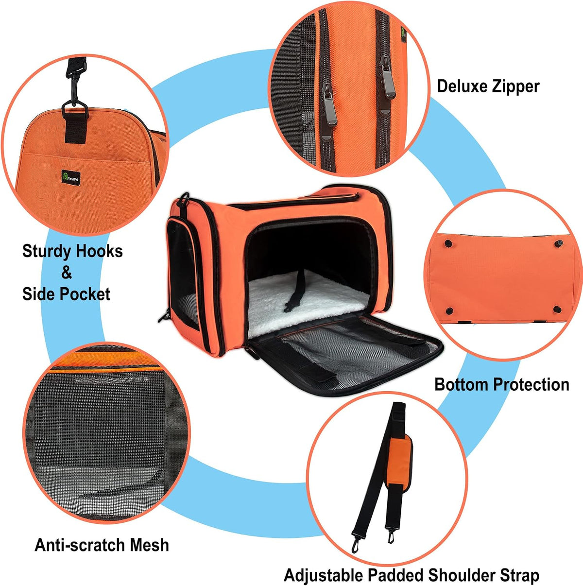 Soft Sided Carrier for Small Medium Cats Dogs - 17.0"L x 11.0"W x 11.0"H / Orange - image 3