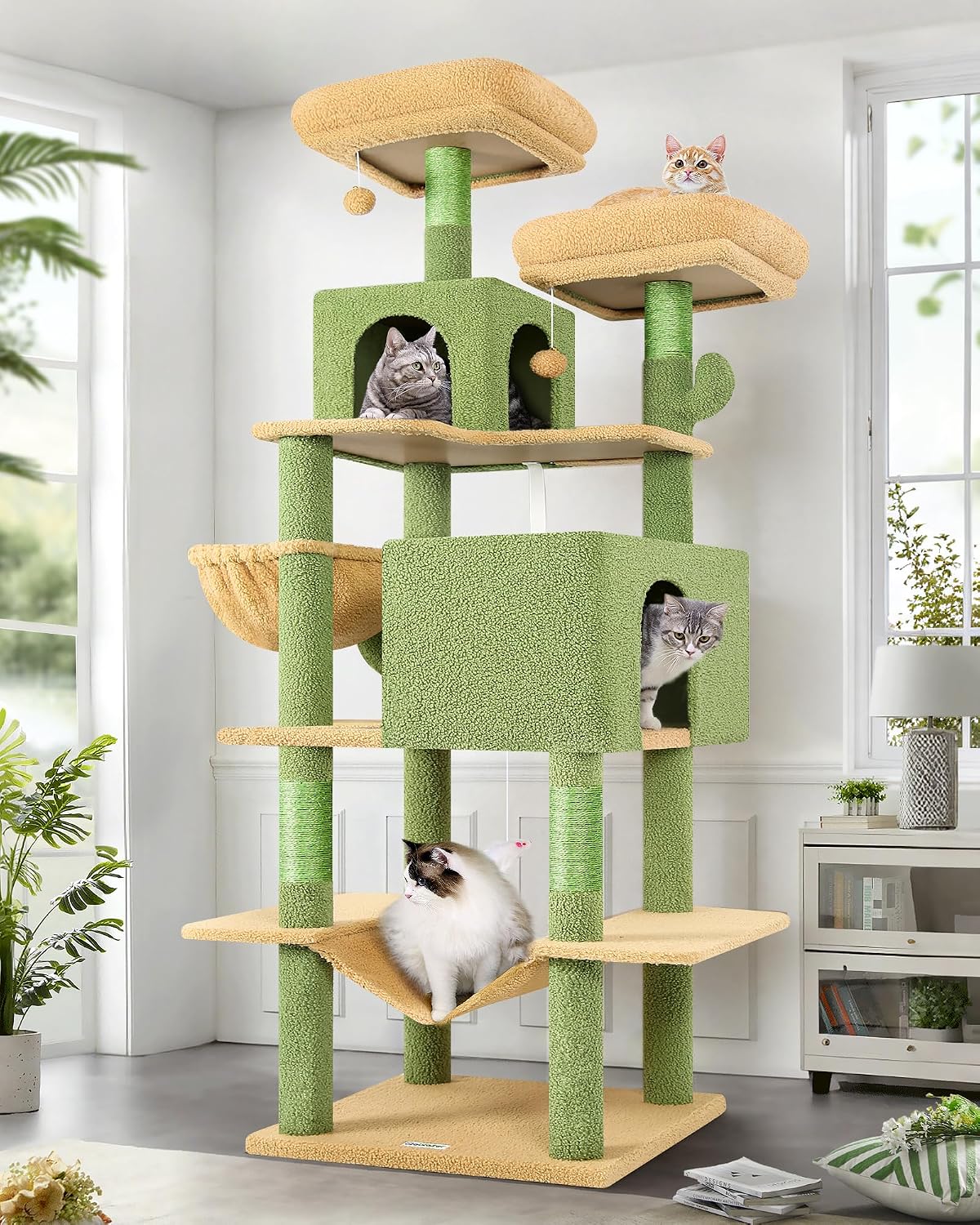 Globlazer Extra Tall Cat Tree Tower for Indoor Cats, F76 - Cactus / 76 inch