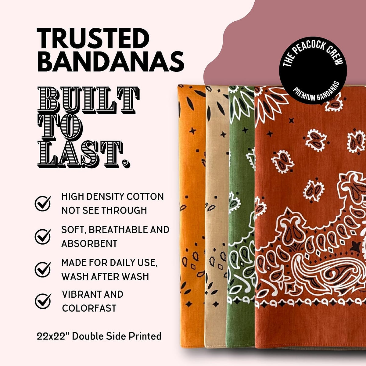 Premium Soft Cotton Bandanas Pack for Men and Women Paisley 22 x 22 - Pack of 4 Earthy Essentials - image 4