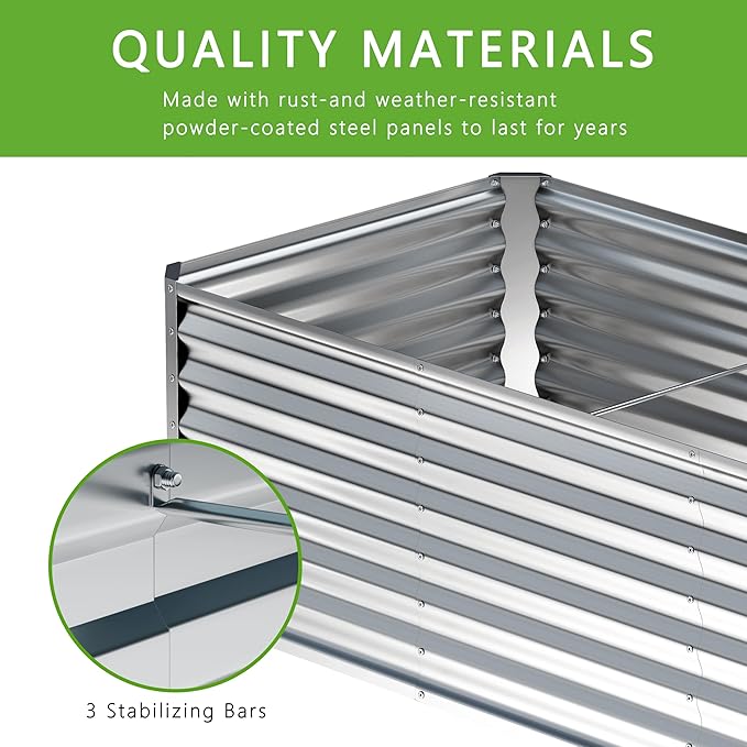4x2x2FT Galvanized Raised Garden Bed,Planter Raised Beds-Metal Garden Box,Large Plant for Outdoor Planting, Vegetables Bed，Flower,herb-Sliver