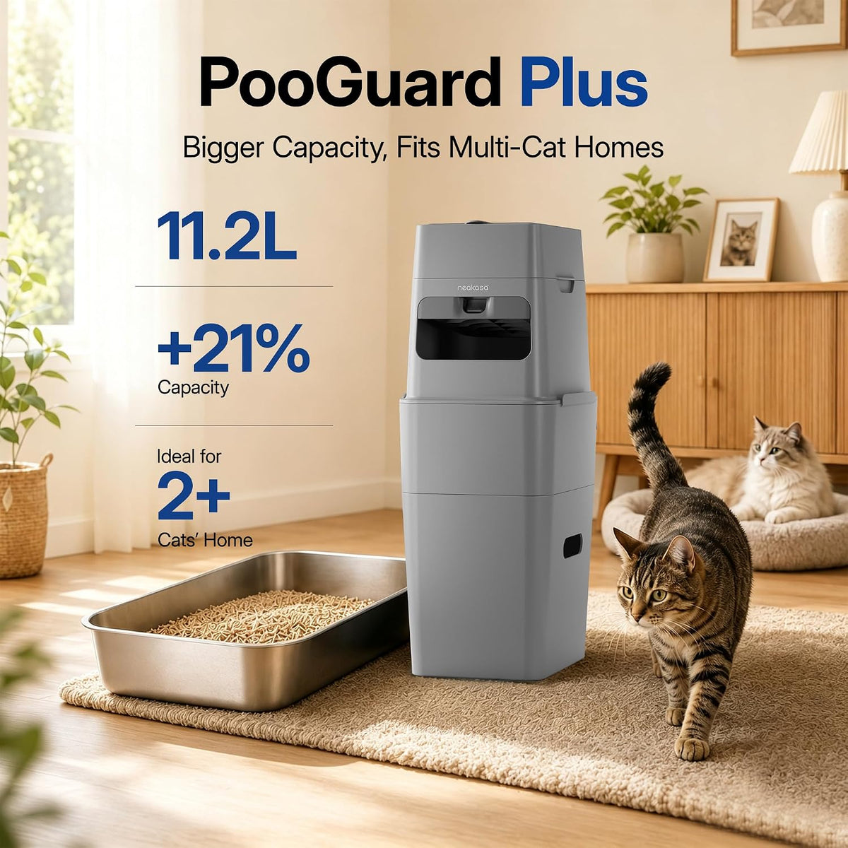 Neakasa 2XL Cat Litter Trash Can for Multi-Cat Homes – Daily Care for Cats - Grey / 2XL - image 2