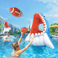 iPlay, iLearn kids shark pool toy, inflatable 3-in-1 floating game with basketballs and toss balls