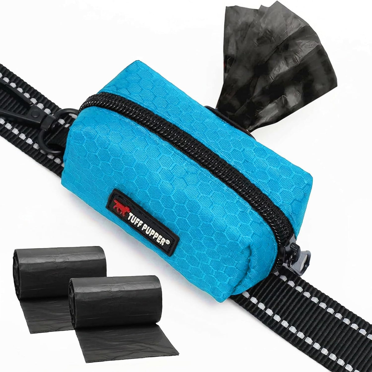 Tuff Pupper Dog Poop Bag Holder, Works with Any Dog Leash - Teal