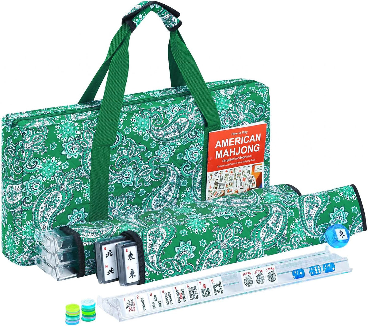 American Mahjong Game Set, 166 Quality White Tiles - Green