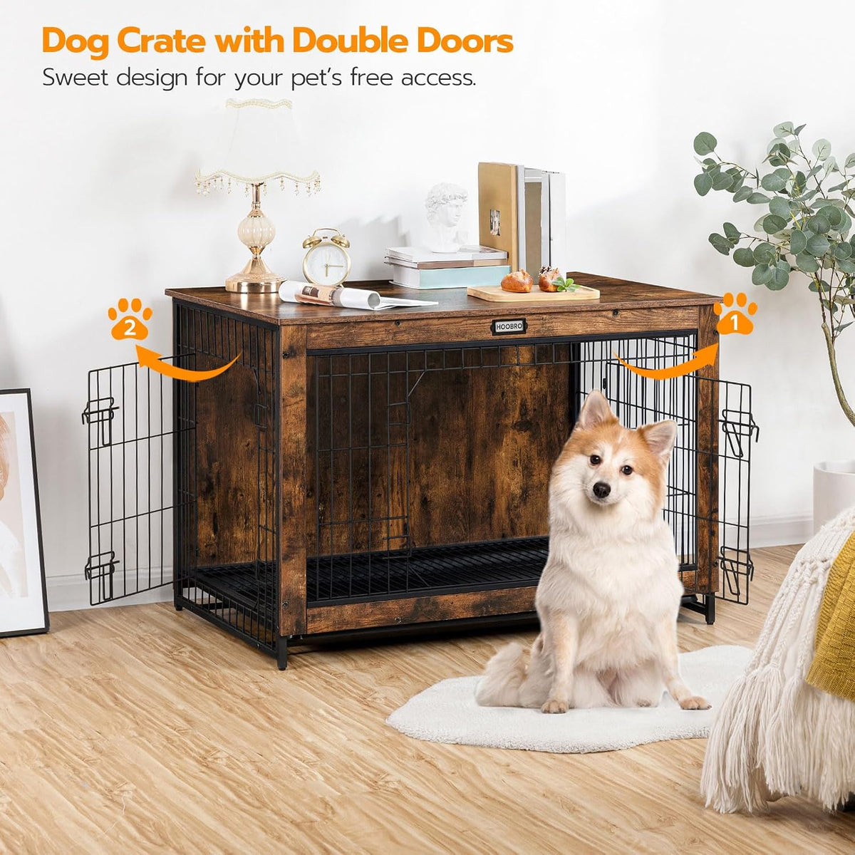 HOOBRO Dog Crate Furniture, 38.6" Large Dog Kennel Indoor - 38.6"L x 25.6"W x 26.9"H / Rustic Brown - image 4