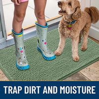 Smiry Dog Door Mat for Muddy Paws 48x30, Absorbs Moisture and Dirt Doormat, Non-Slip Washable Quick Dry Chenille Front Door Mat Indoor Entrance, Entryway Carpet for Inside Floor, Olive Green