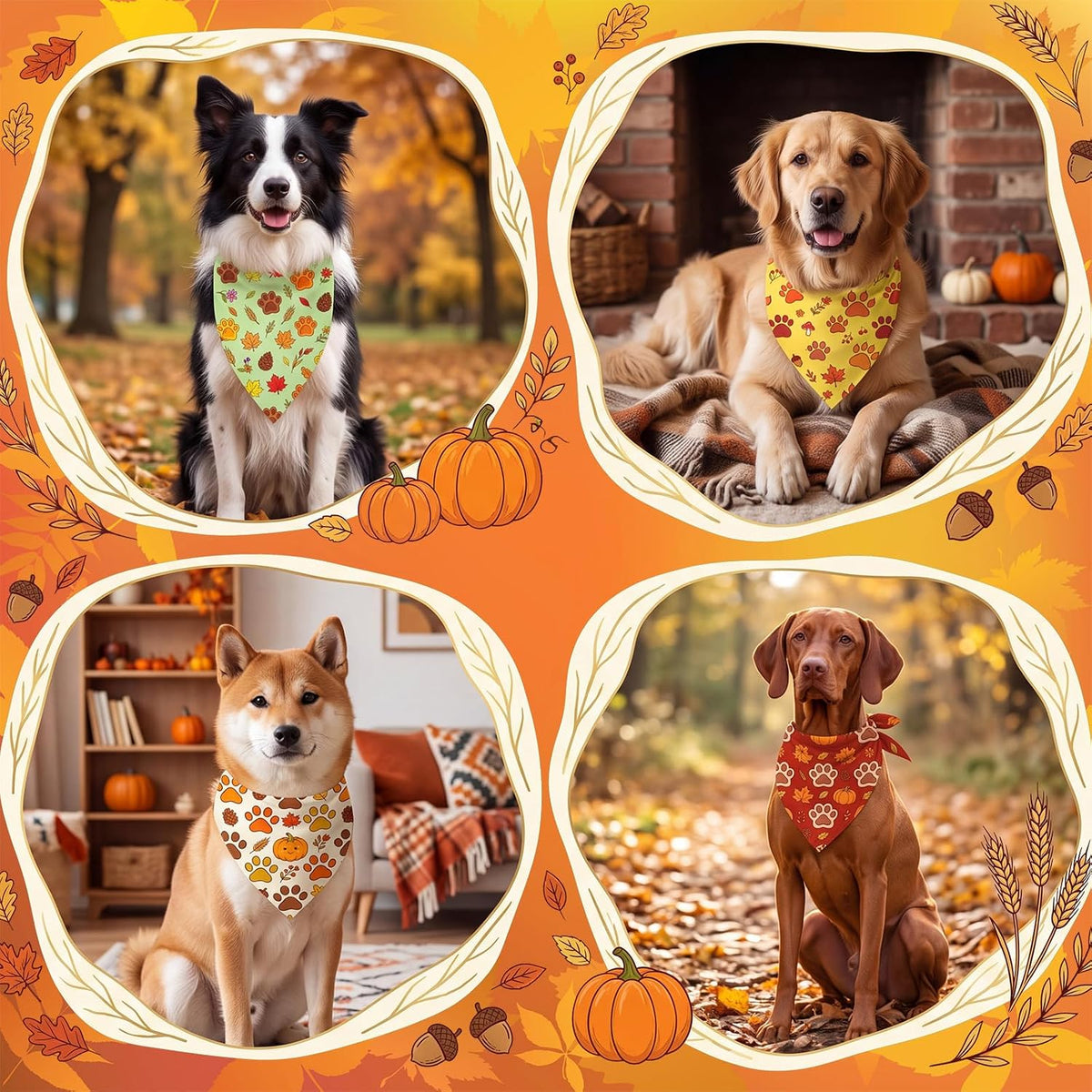 Preboun 100 Pcs Fall Paw Print Dog Bandanas Bulk - Fall Paw Print / 25.6 x 17.7 x 17.7 Inch - image 2