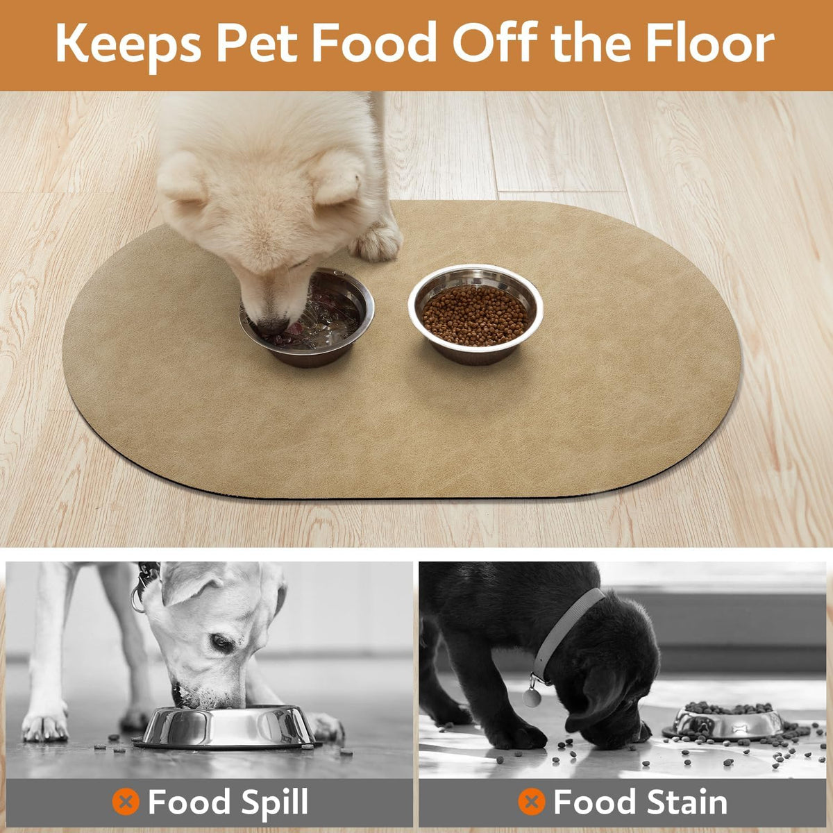 MontVoo Absorbent Dog Food Mat-Dog Mat for Food and Water Bowl - Beige / 14"x22" - image 3