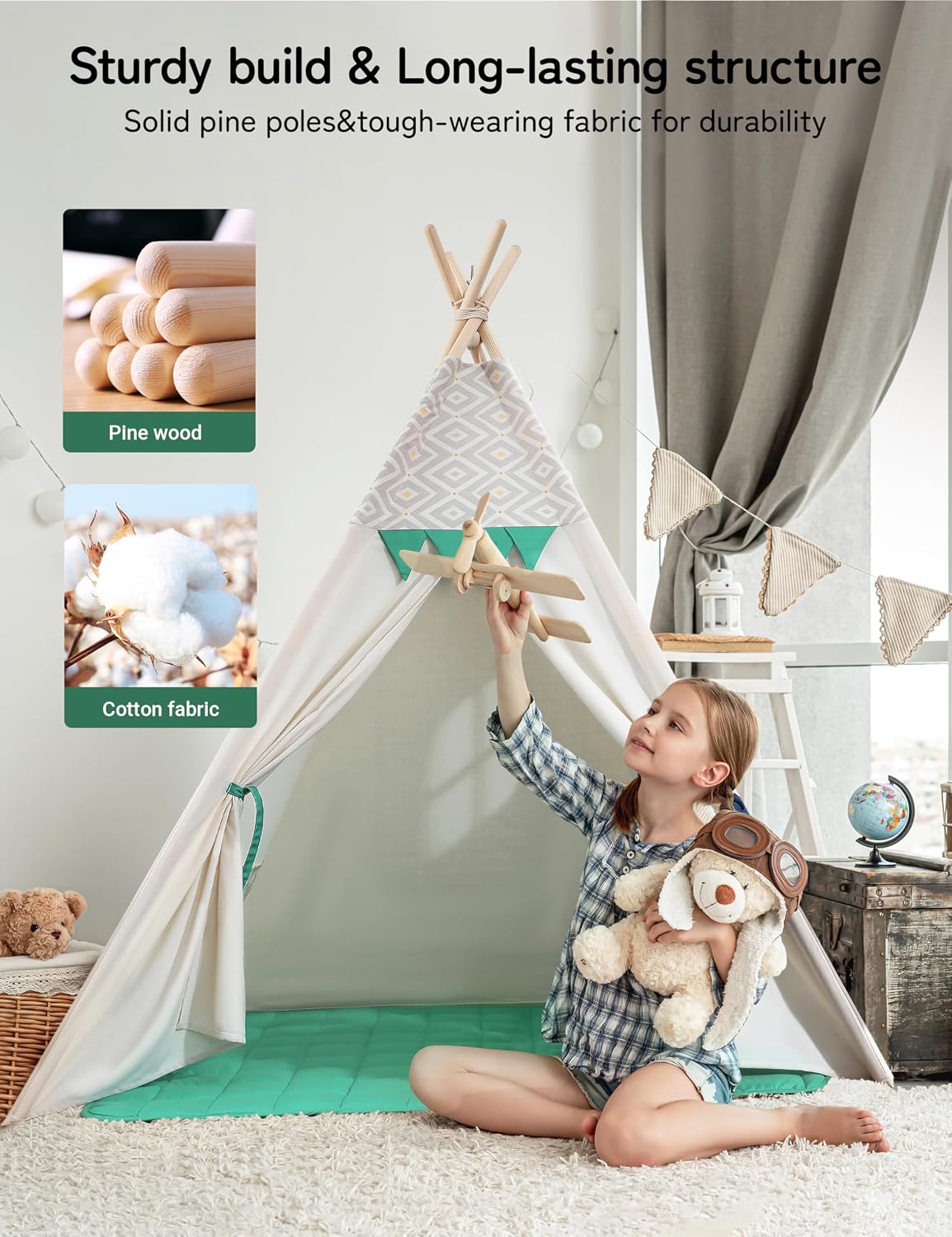 besrey Teepee Tent for Kids - Green / 47.2 inches x 47.2 inches x 61 inches - image 2