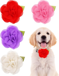 PET SHOW 4 Pack Small Dog Bows Sliding on Collar Attachment – Essentials for Dogs - Red, Pink, Purple, White