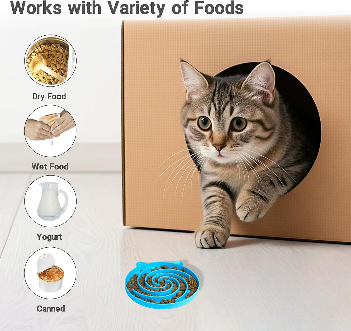 Slow Feeder Cat Bowl, Easy to Clean Silicone Bowl - Yellow and Blue - image 3