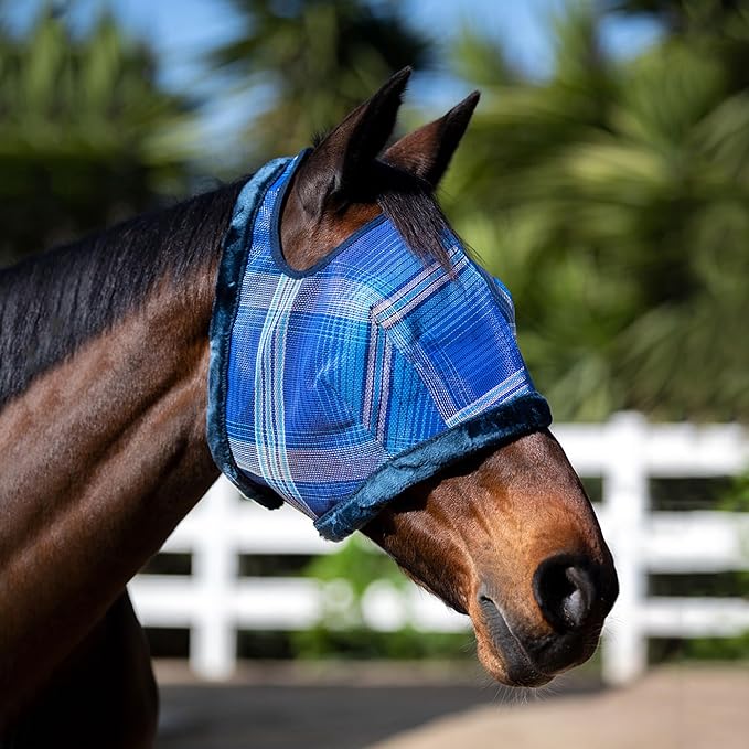 Kensington Fly Mask with Fleece Trim for Horses — Protects Face and Eyes Helps Block Sun Rays While Allowing Full Visibility — Breathable and Non Heat Transferring