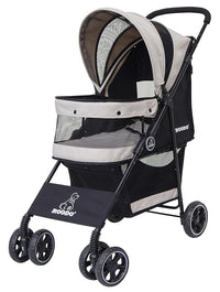 ROODO 4 Wheel Dog Cat Pet Stroller Best Lightweight Foldable Compact Portable Jogger All Terrain Travel Pet Gear Puppy Doggie Bunny Kitty Stroller for up to 30lbs Medium Small Dogs Cats(Light Khaki)
