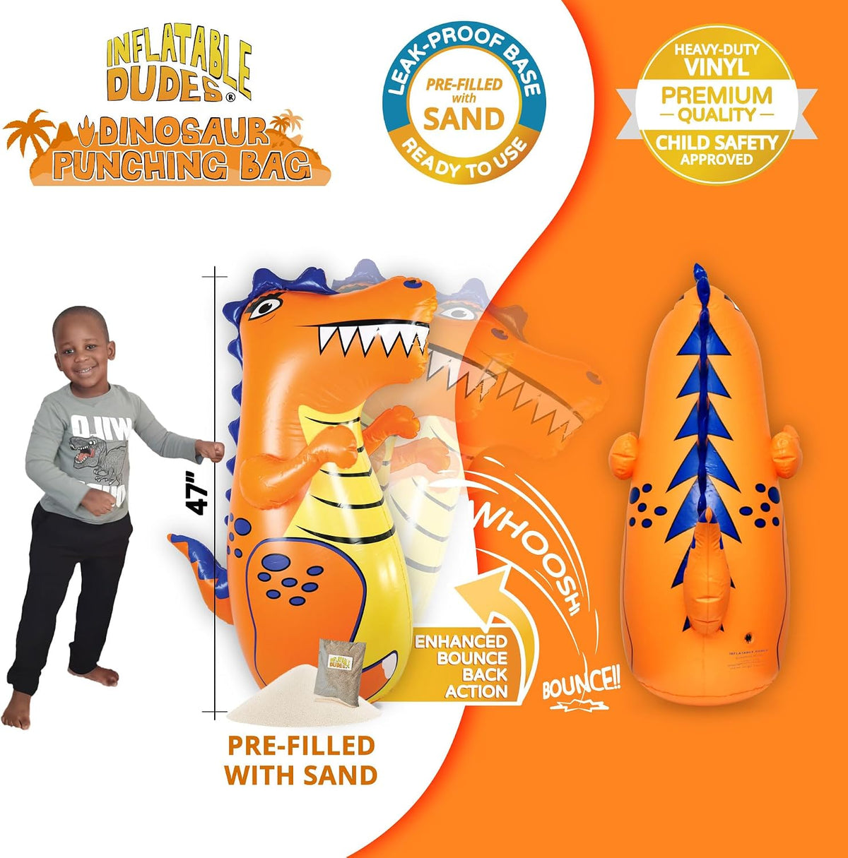 Inflatable Dudes kids punching bag bop bag, 47 inch, with sand-filled base in a ninja design - view 24