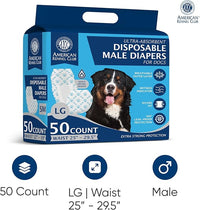 American Kennel Club Male Dog Wrap, Disposable Diapers with Wetness Indicator, Large, 50 Count