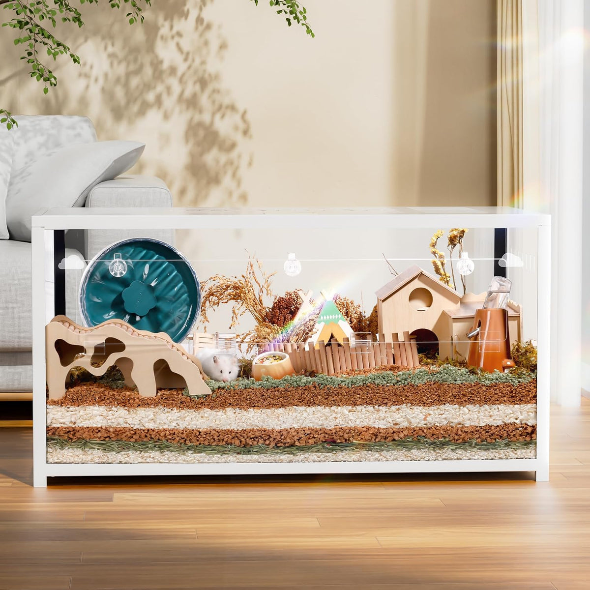 BUCATSTATE Hamster Cage 2.0, Large Hamster Enclosure – Essentials for Small Pets - 39.3"L x 19.7"W x 20.6"H / White