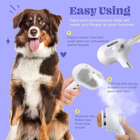 Rechargeable Silicone 3 in 1 Pet Hair Removal Tool - Self Cleaning Steamy Brush for Massage, Shedding & Grooming - Cat & Dog Hair Remover