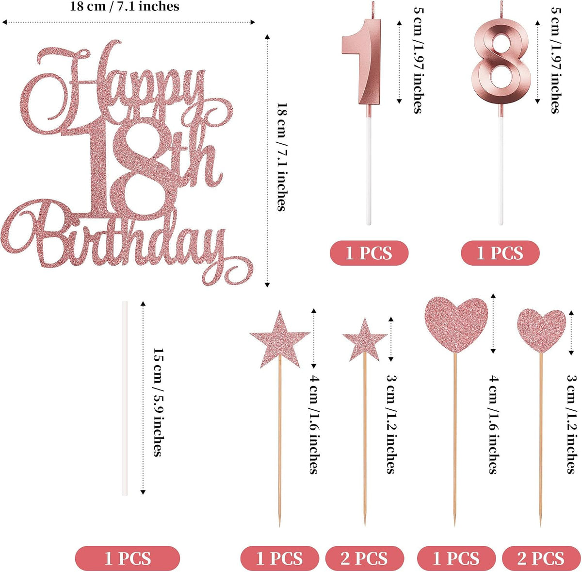 18th Birthday Cake Decorations - Rose Gold - image 2