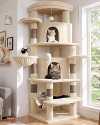 Globlazer Corner Stable Cat Tree Tower with Scratching Post, C51 - 66inch / Beige