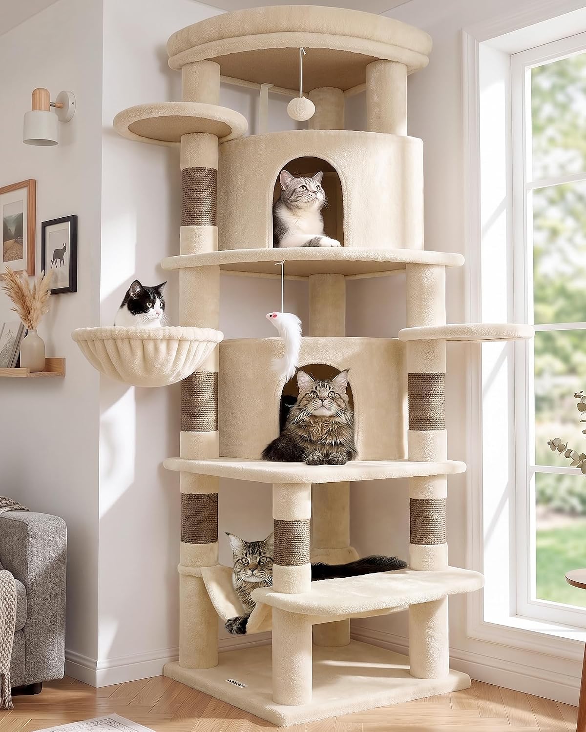 Globlazer Corner Stable Cat Tree Tower with Scratching Post, C51 - 66inch / Beige