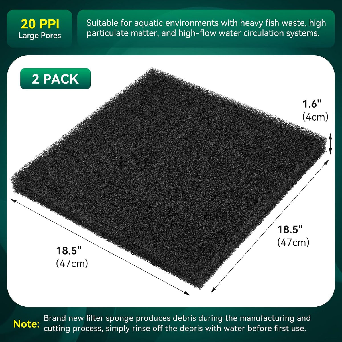 Borlech Aquarium Bio Filter Sponge Pad - 18.5"x18.5"x1.6" (20PPI) 2 PACK - image 2