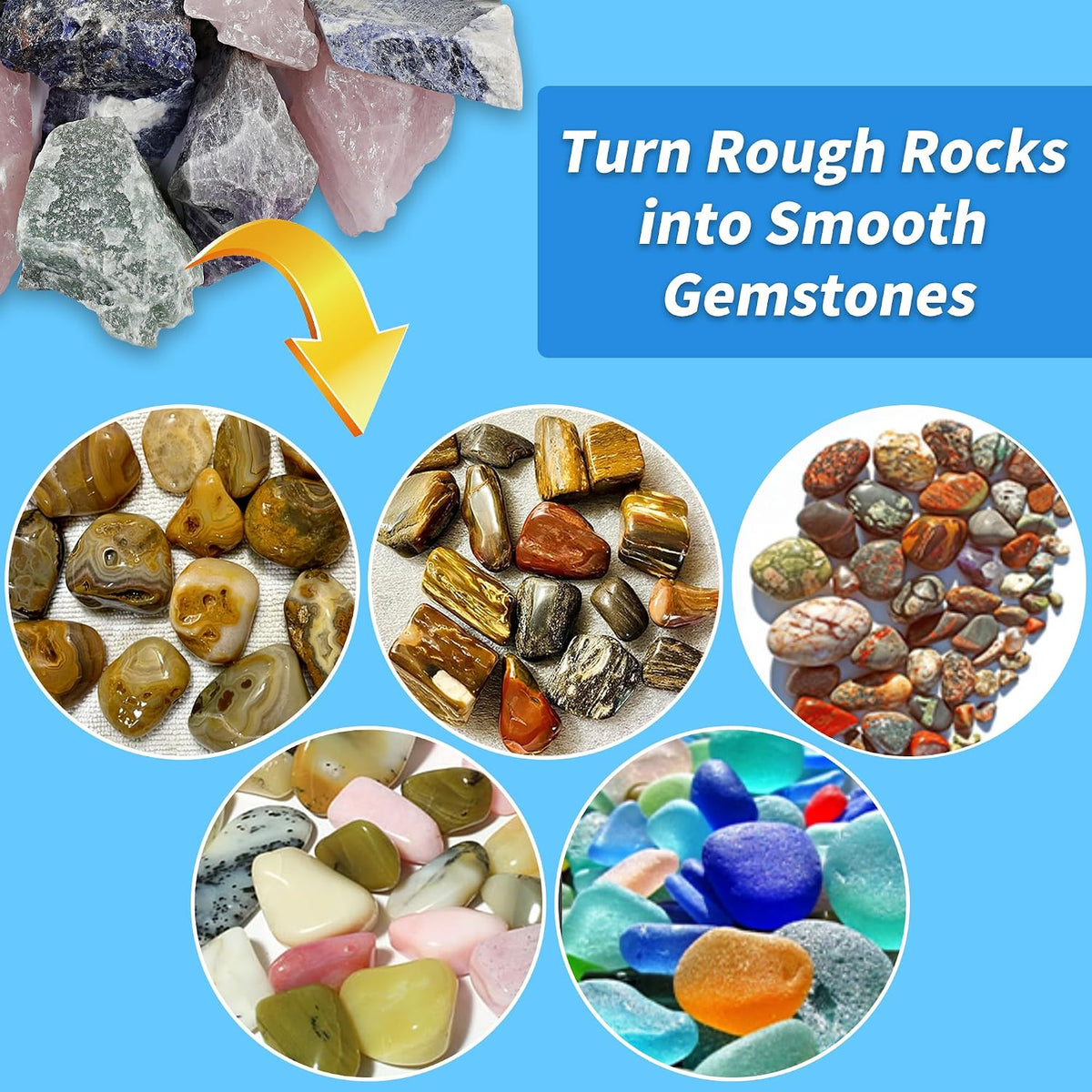 KomeStone 6 lb rock tumbler grit and polish refill kit in 4 bottles - view 18