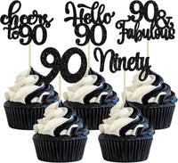 30pcs 16th Birthday Cupcake Toppers - 90th / Black