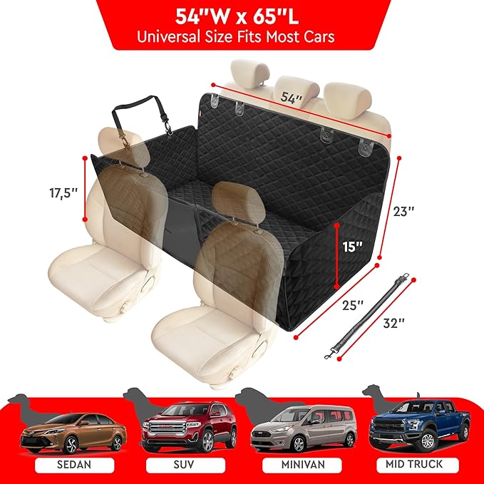Helteko Back Seat Extender for Dogs - Premium Car Seat Cover with Hard Bottom Holds 400 lbs, Waterproof Hammock for Pet (Black L, for Cars/Mid-Size SUV/Small Truck)