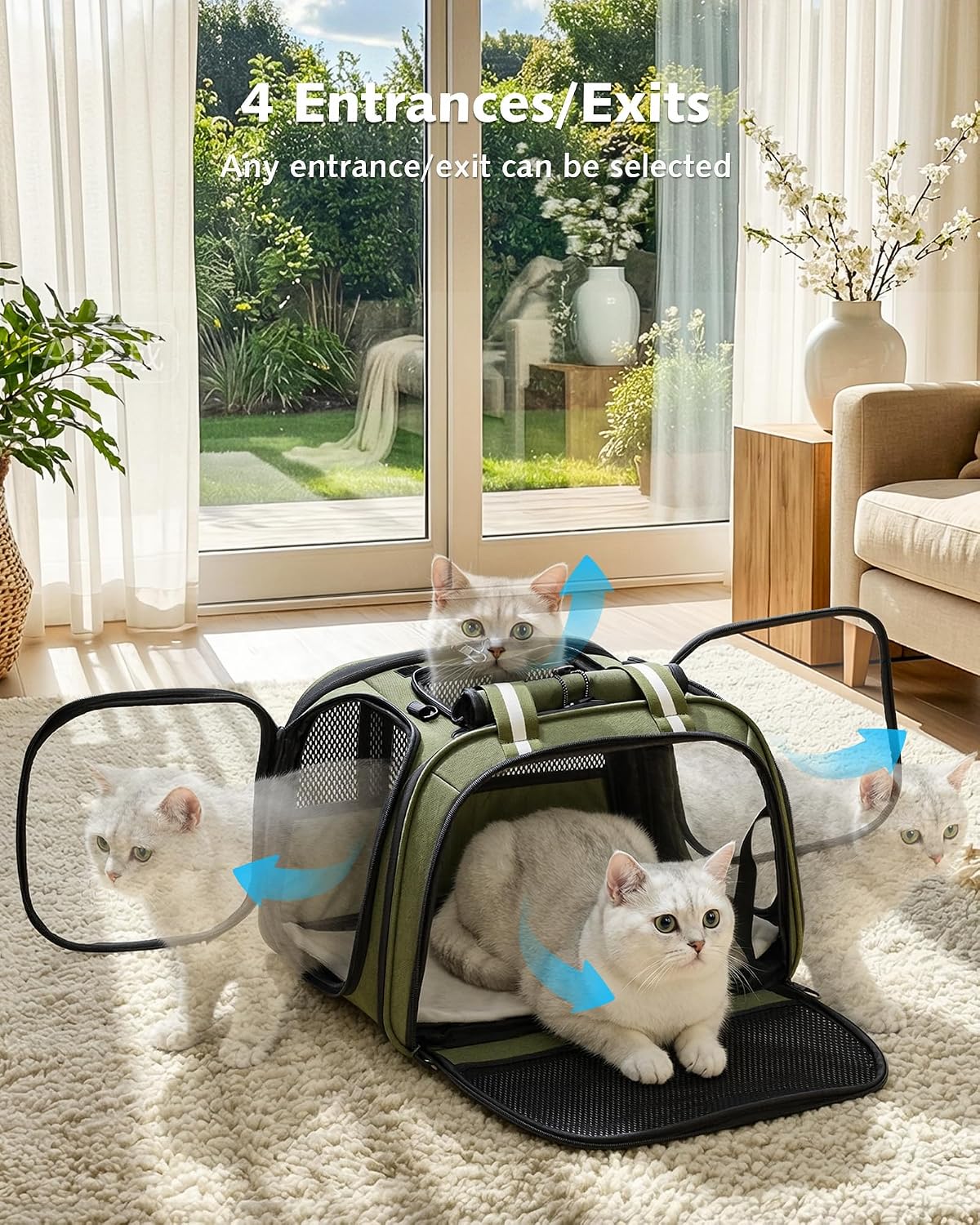Pecute Cat Carrier, Double Bubble Pet Carrier for Cat Small Dogs - 16.9"L x 11.8"W x 12.6"H / Dark Green - image 2