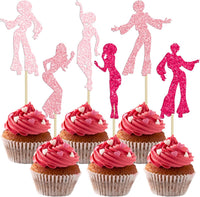 Gyufise 24Pcs Dance King Cupcake Toppers Glitter Jazz Dancers Happy - Pink