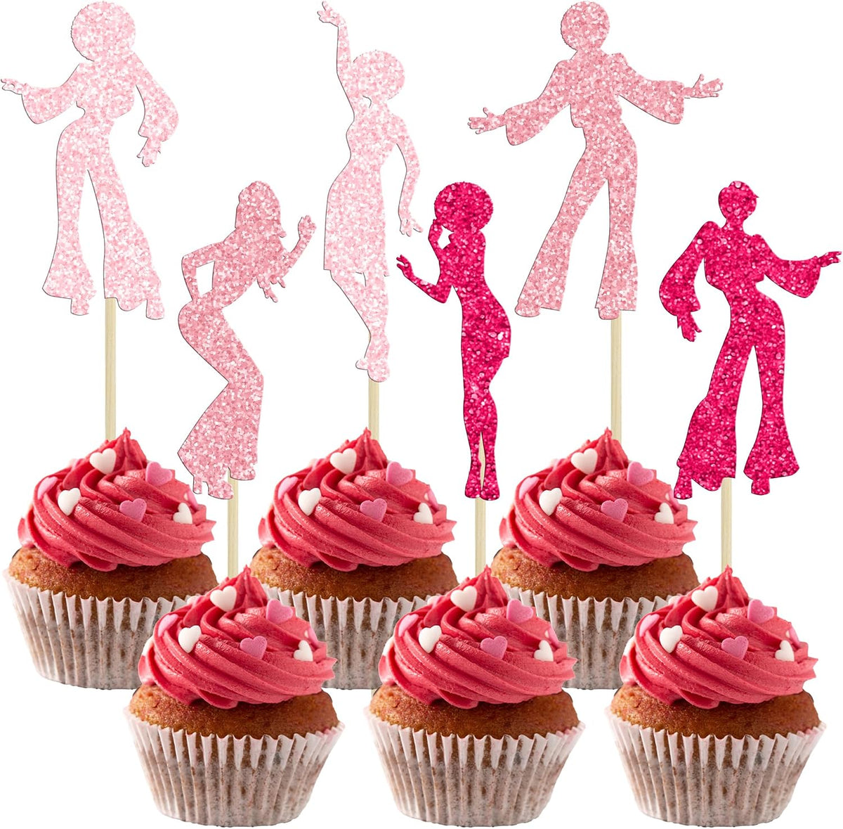 Gyufise 24Pcs Dance King Cupcake Toppers Glitter Jazz Dancers Happy - Pink