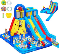 GYMMALL white inflatable bounce house for kids with slide, ball pit and mesh walls - view 2