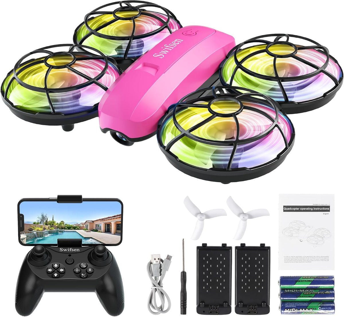 Swifsen Drones for kids Camera - Pink Drone-With Camera