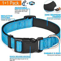 Ladoogo Reflective Dog Collar Padded with Soft Neoprene - Blue / Small - image 3