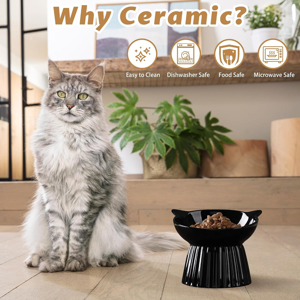 Ceramic Raised Cat Bowl，Tilted Raised Cat Bowl Anti Vomit Cat Bowls - Black - image 2