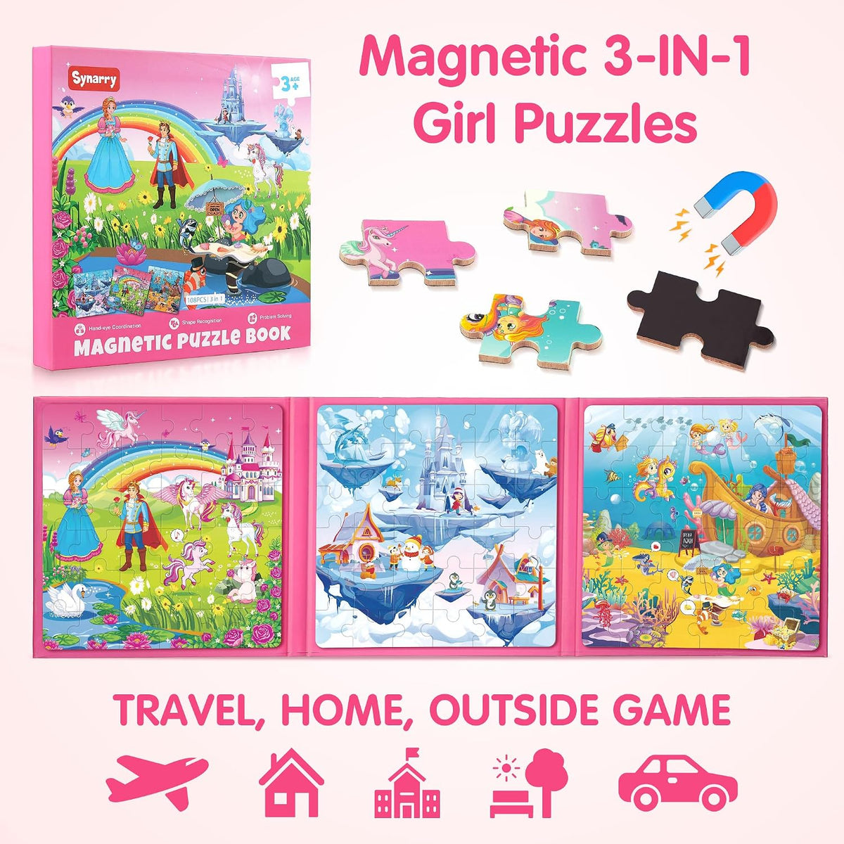 SYNARRY magnetic dinosaur puzzle book with three colorful dinosaur scenes - view 21