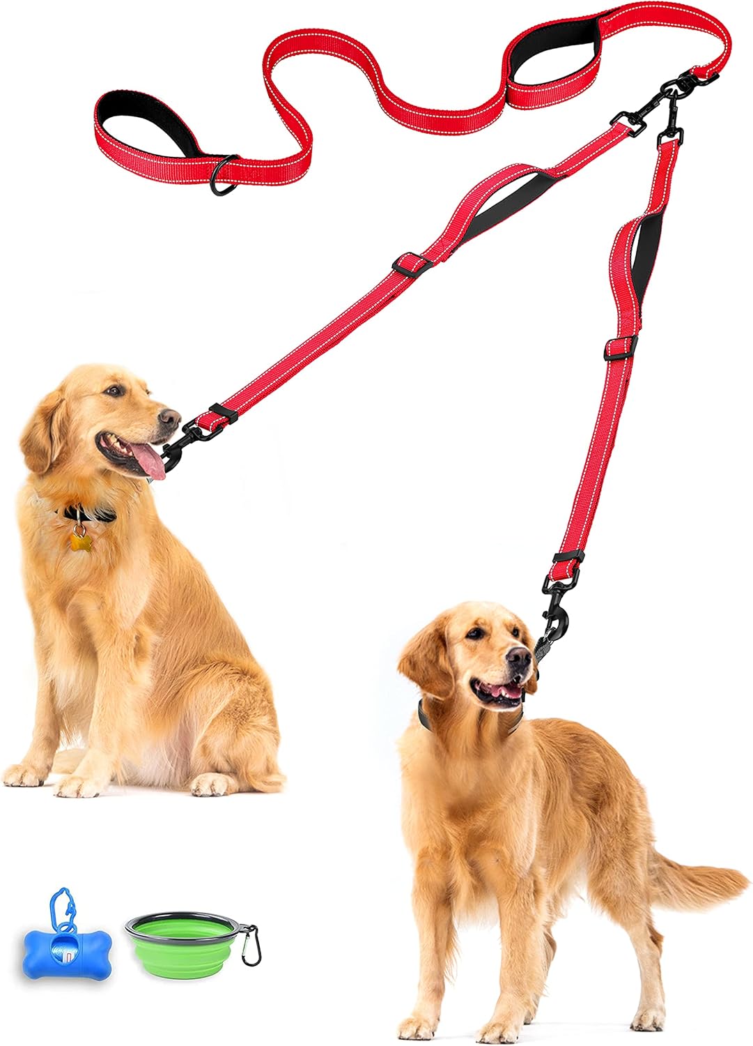 Double Dog Leash, No Tangle Dual Leash - Red