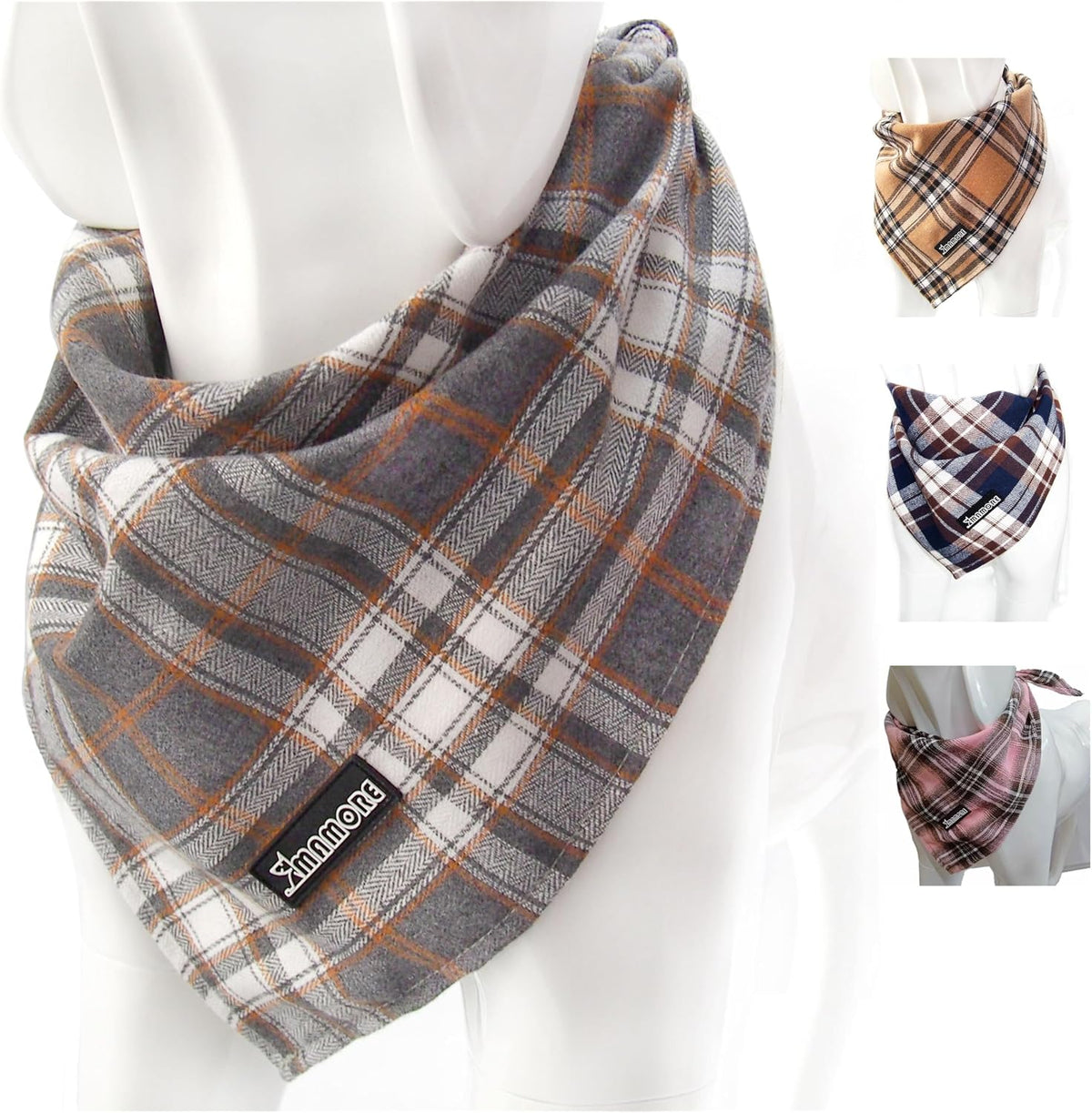 Soft Washable Plaid Bandanas for Dogs and Cats - Grey / Large