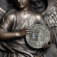 The Token Shop pewter guardian angel coin medallion with aqua crystal lantern - view 3