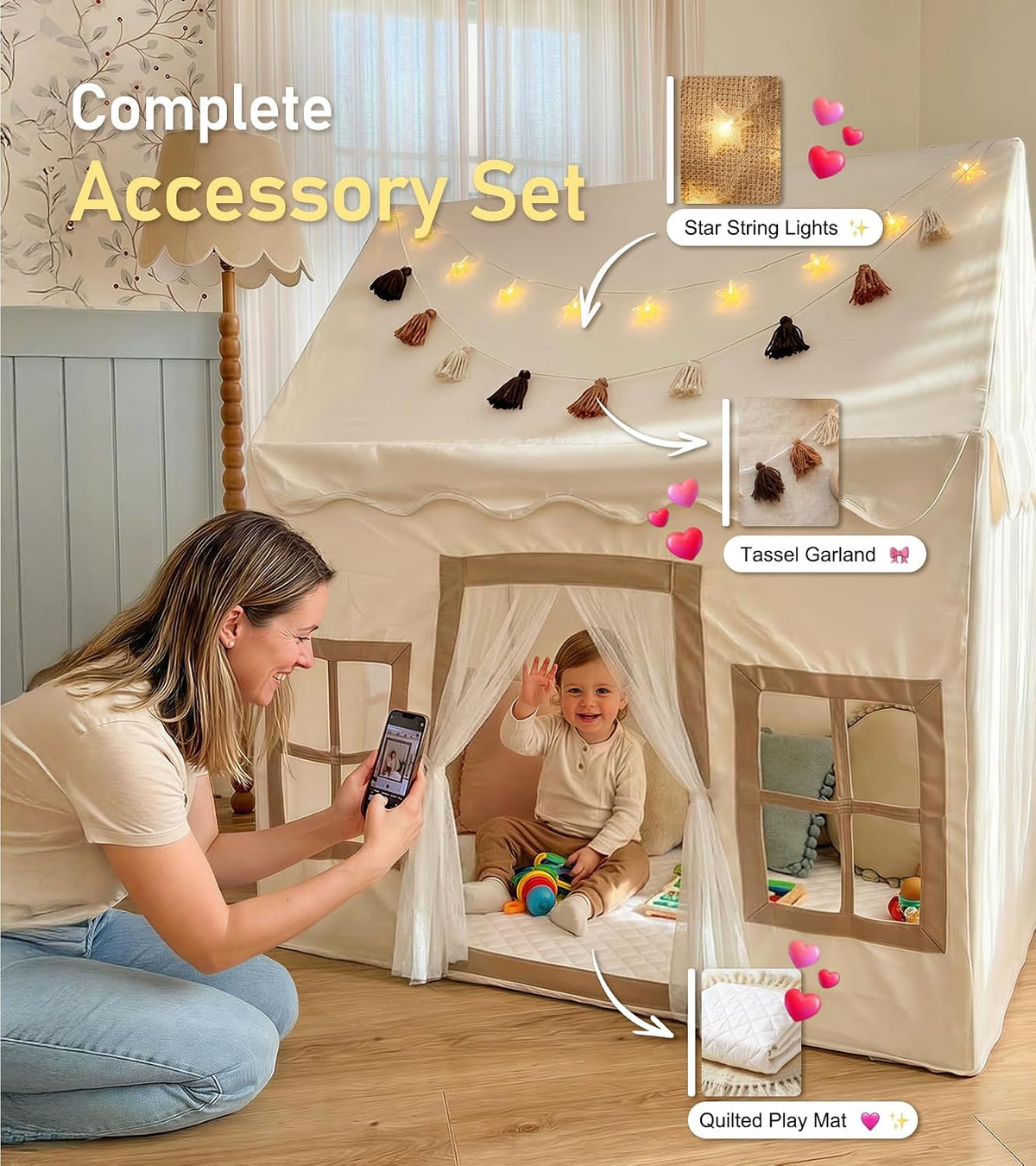 Little Dove Kids Play Tent with Mat - Beige Play Tent / Medium Size - image 3