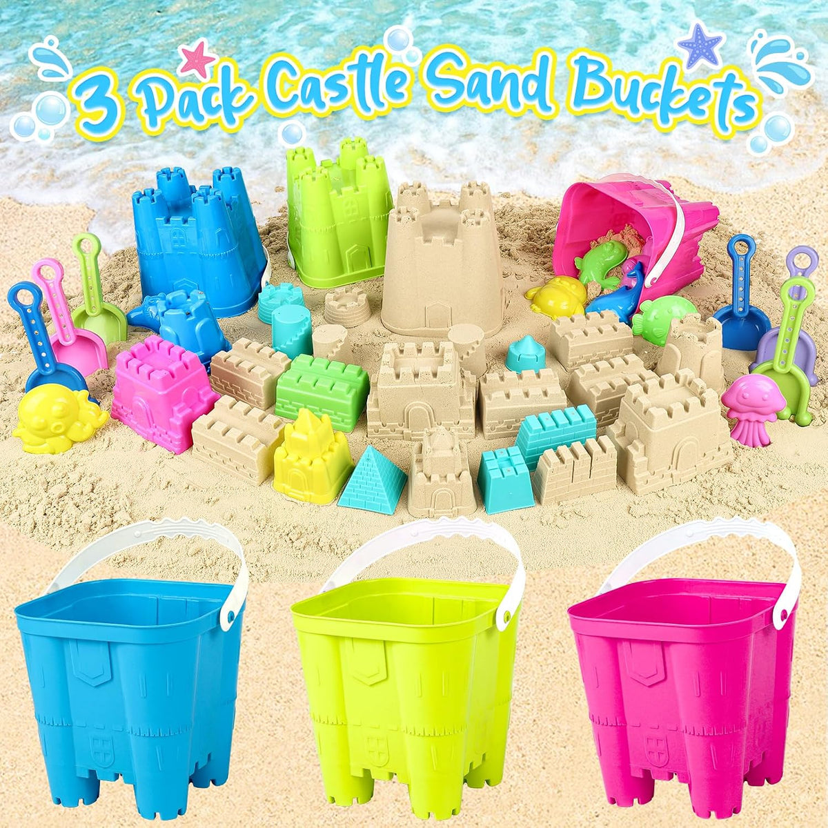 KUBUSFLY Beach Toys with 3 Castle Buckets - image 2