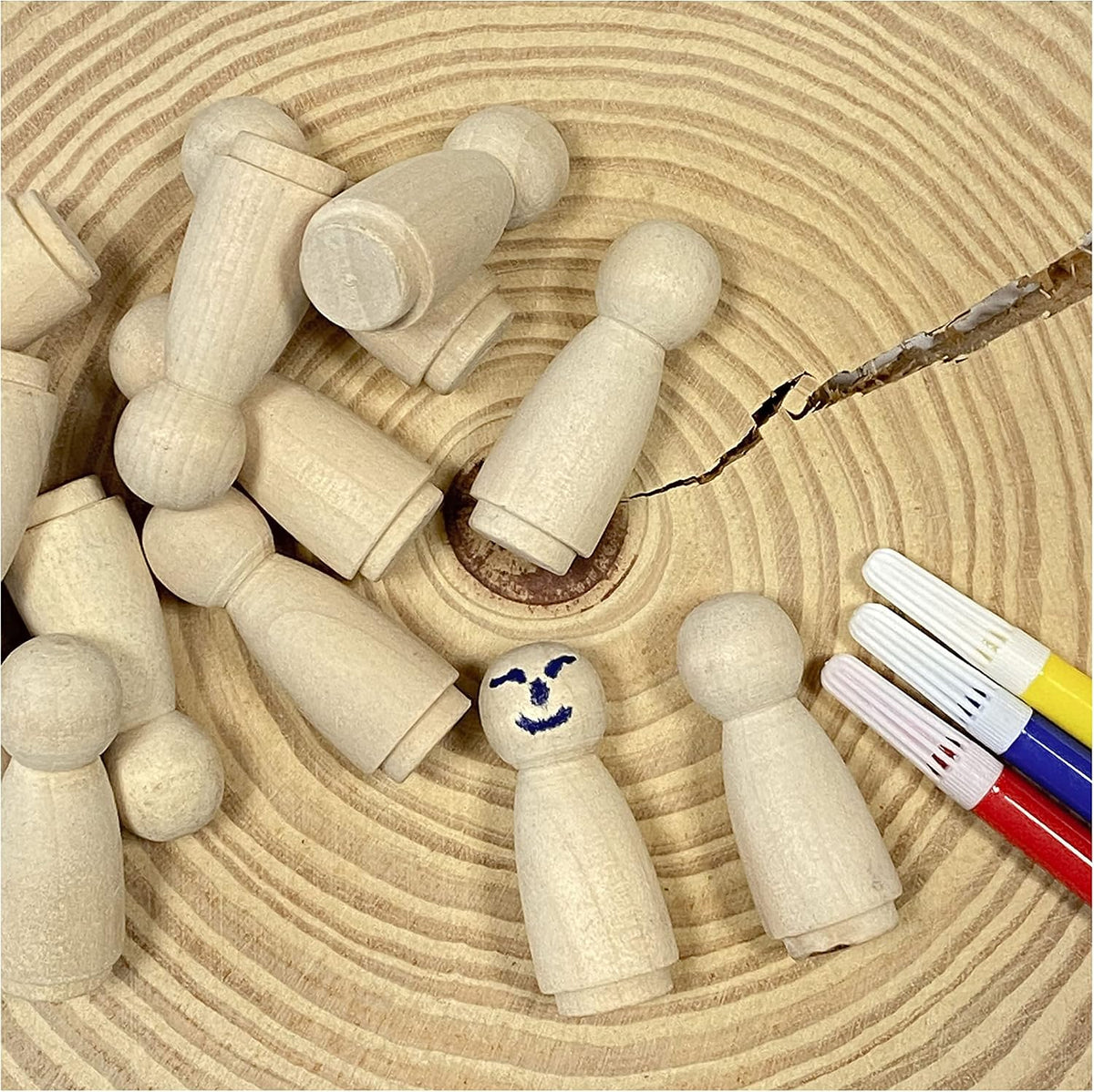 Cregugua 50 pack unfinished birch wood peg dolls, 3/4 x 2 inch wooden people blanks - view 4
