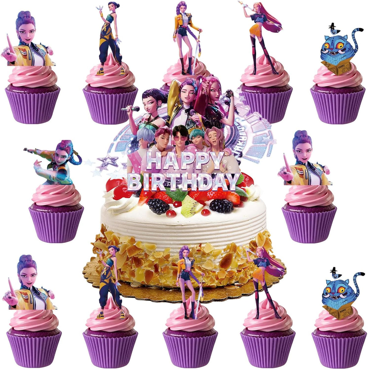 QOQXQOOH 25 piece cartoon Happy Birthday cake topper set with dessert picks